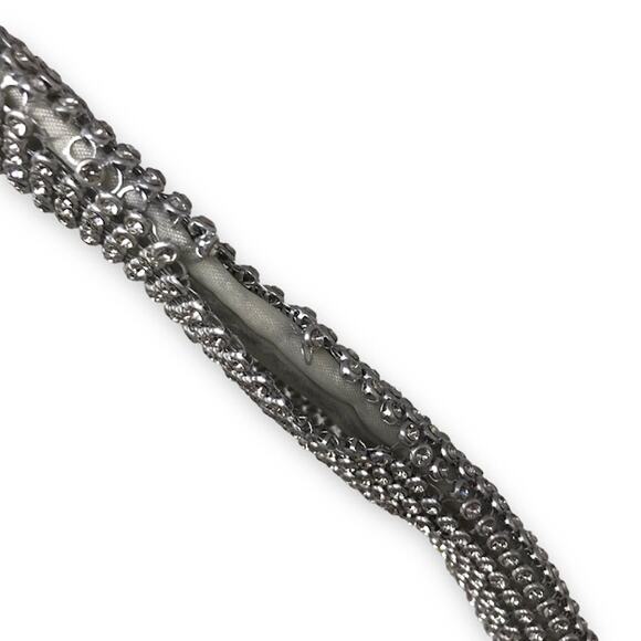 Olga Berg Jessica Soft Crystal Mesh Croissant Bag Knotted Handle Silver - Picture 6 of 7